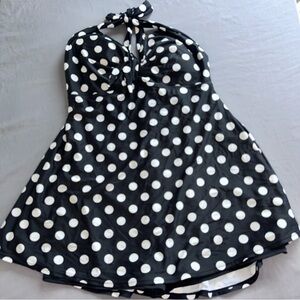 COCOSHIP Black and White Polka Dot Swimsuit swimdress